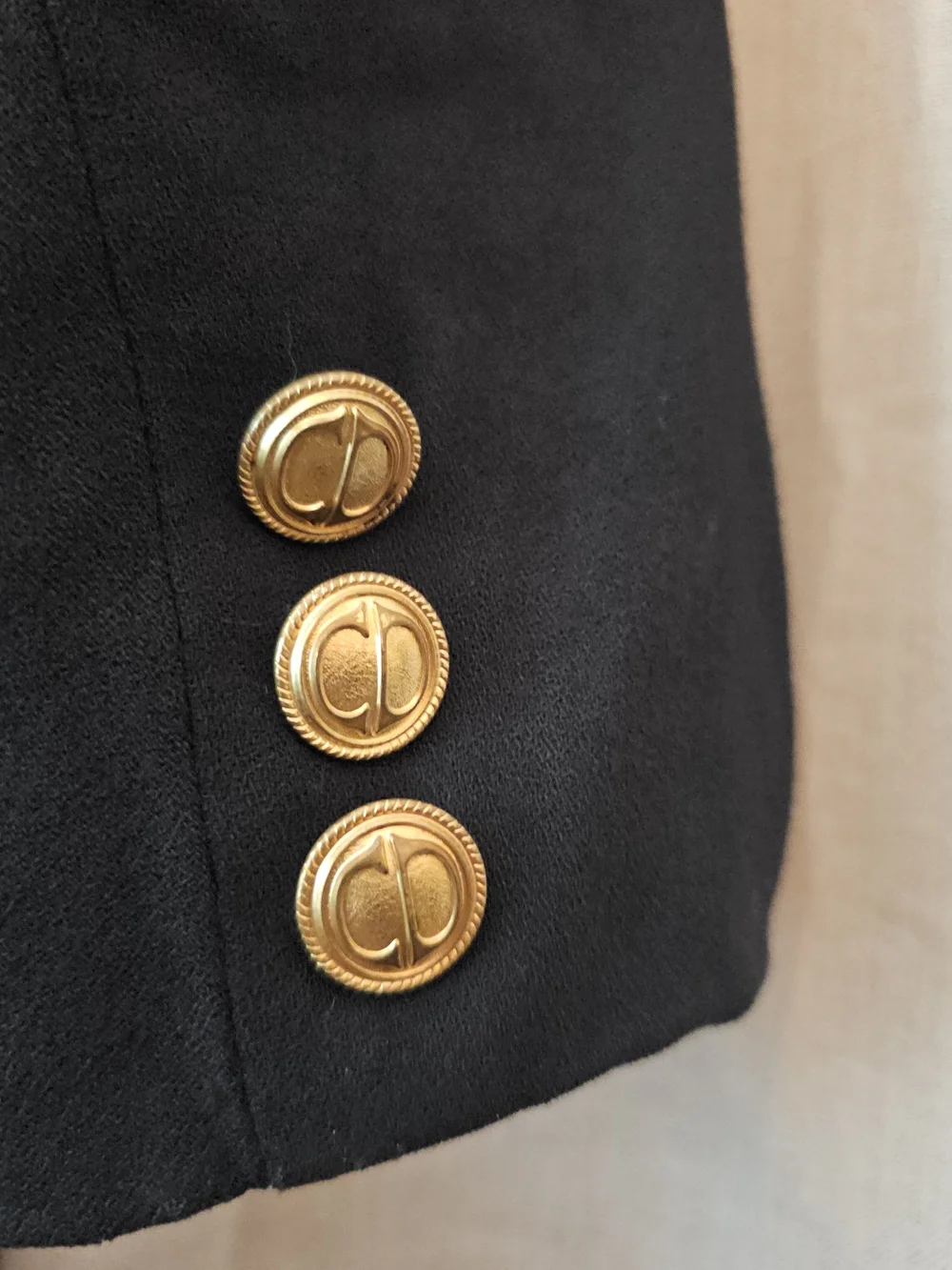 Vintage Christian Dior Black Double-Breasted Blazer Gold CD Buttons